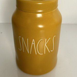 NIB Rae Dunn 8 Inch Canister "Snacks" Mustard NEW